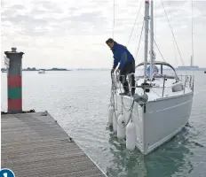  ??  ?? Scout the berth first to identify the pontoon cleat you're after. Ideally it will be in the middle of the berth, so the bight of the bow spring should reach a touch aft of the shrouds