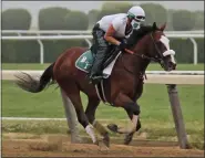  ?? SETH WENIG - THE ASSOCIATED PRESS ?? Robin Smullen rides Tiz the Law during a workout at Belmont Park in Elmont, N.Y., Friday, June 19, 2020.