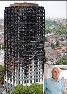  ??  ?? Horror: The shell of Grenfell Tower, which Mike Jones (inset) can see from his flat