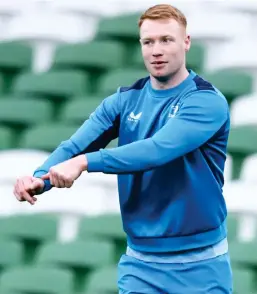  ?? ?? In the zone: Leinster’s Ciarán Frawley at the RDS yesterday