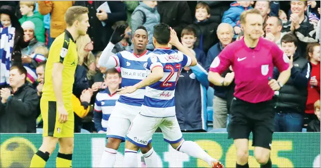  ?? PICTURES: Matt Redman/ProSports ?? STAR SHOWING: Queens Park Rangers midfielder Yeni Ngbakoto celebratin­g after scoring a penalty