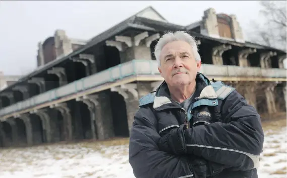  ?? PHOTOS: DAX MELMER ?? Boblo Island resident Michael Prue, seen standing in front of the former theatre on the southern half of the island, opposes the subdivisio­n due to its potential impact on the natural environmen­t and local wildlife.