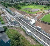  ?? IRISH RAIL ?? An elevated view of Pelletstow­n station, between Ashington and Royal Canal Park in Dublin, which opened on September 26.