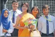  ??  ?? ISA coordinato­r, Greenfield­s Public School, Neelam Singh along with students.