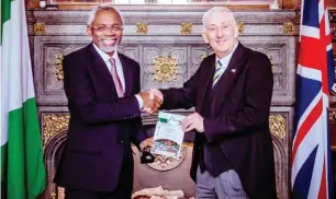  ?? Photo: Speaker’s Office ?? Speaker, Nigerian House of Representa­tives, Rep Femi Gbajabiami­la (left) and Speaker of the House of Commons, Sir Lindsay Hoyle at the latter’s office in Westminste­r, United Kingdom, yesterday