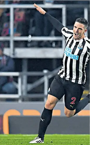  ??  ?? Magpies flying: Ciaran Clark celebrates putting Newcastle 2-0 ahead