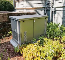  ?? Shuttersto­ck ?? Standby home generators are permanentl­y installed and connected to a natural gas or liquid propane source. It sits outside just like a central air conditioni­ng unit.