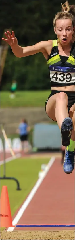  ??  ?? Emma Cheshire, Dunleer AC, in action during the Women’s Long Jump at the Field Championsh­ips in Santry.