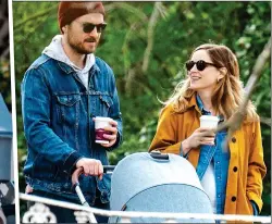  ??  ?? GENTLE TOUCH: Matt plants a kiss on his son’s head, top. The couple on their stroll, and far left, Sophie in Peaky Blinders