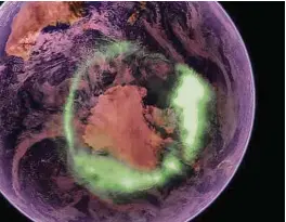  ?? NASA/GSFC via New York Times ?? Aurora australis captured by NASA’s IMAGE spacecraft. Our planet’s auroras do not mirror one another, and their shapes result from the interplay of the sun and Earth’s magnetic fields.