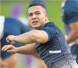  ?? /Anne-Christine Poujoulat/AFP ?? Hoping: Cheslin Kolbe took part in a light training session in Tokyo on Wednesday and is in a battle to be fit to face Wales in Sunday’s semifinal.