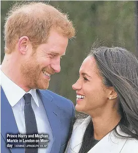  ?? | DOMINIC LIPINSKI/ PA VIA AP ?? Prince Harry and Meghan Markle in London on Monday