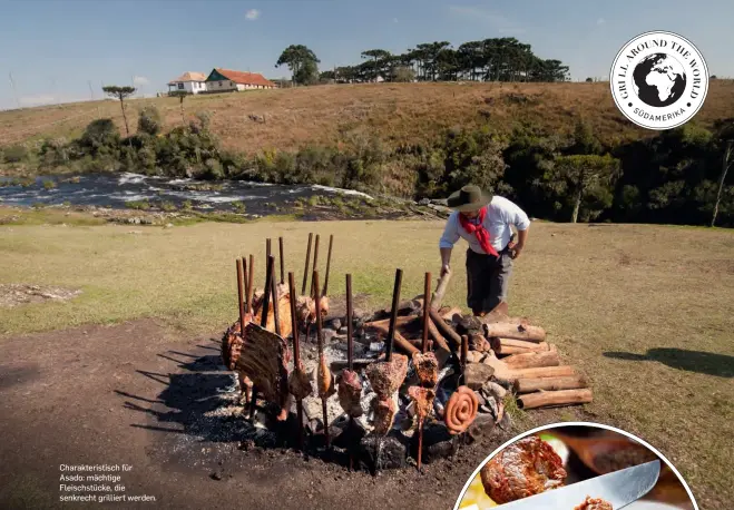  ??  ?? Charakteri­stisch für Asado: mächtige Fleischstü­cke, die senkrecht grilliert werden.