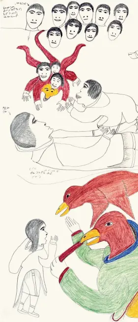  ??  ?? Keeveeok Awake! Before 1971 Coloured pencil and graphite55.8 × 76 cm COLLECTION WINNIPEG ART GALLERY