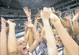  ?? Steph Chambers/Post-Gazette ?? Vincentian celebrates after winning the WPIAL Class 2A girls championsh­ip Thursday at Petersen Events Center. Vincentian beat Chartiers-Houston, 62-47.