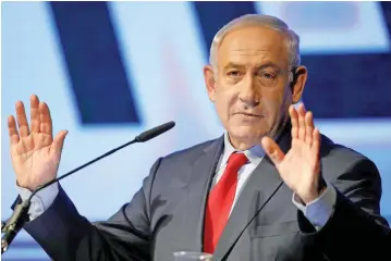  ??  ?? Israeli Prime minister Benjamin Netanyahu speaks during an event organised by his Likud Party to show support for its leader in Tel Aviv, Israel on August 9, 2017.