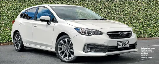  ?? PHOTOS: DAMIEN O’CARROLL/ STUFF ?? Subaru has given the Impreza a shaper new face for 2020.