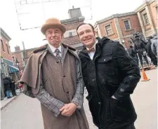  ?? STEPHEN SCOTT FOR SHAFTESBUR­Y PHOTOS ?? Writer Paul Aitken in costume, left, with Lachlan Murdoch, as Constable Higgins, on set for the upcoming musical episode.
