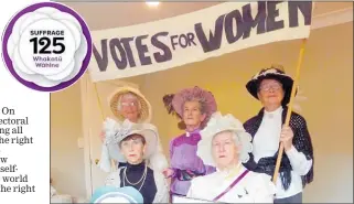  ?? PHOTO / CHRISTINE DONEHUE. ?? Dressed up for Suffrage 125 are from left back Faye Moorhouse, Pat McNeil, Barbara Gadd. Front Maureen McCalister and Dianne Connelly-Cook.