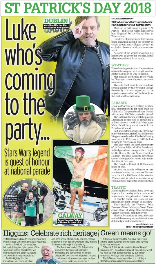  ??  ?? FAN SLAM Mark Hamill is the Star attraction at main parade Gavan Hennigan’s Guest of Honour in home city