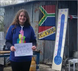  ??  ?? Leah Corkery spent a week living in a corrugated shack in Kilbrin to raise funds for the Niall Mellon Educate charity. The more that €10,000 she raised will be used to buy food parcels and sanitation packs for families living in Capetown’s poverty stricken townships.