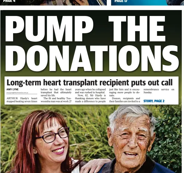  ?? Photo: Nev Madsen ?? LIVING LIFE: Arthur Hardy talks about organ donation 27 years after his own heart transplant with Intensive Care Unit nurse Elizabeth Hill.