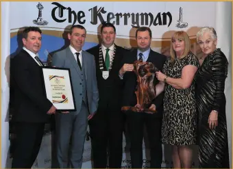  ??  ?? Aidan Sheehan and Sean Hennessy of Corrib Oil were the overall winners at the 2019 Kerryman Business Awards . Also pictured were Kevin Hughes, Editor The Kerryman , Mayor of Kerry Niall Kelliher , Siobhan Murphy, General Manager The Kerryman and Terry Prone, guest speaker.