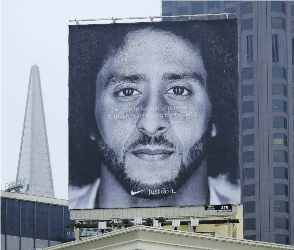  ?? ERIC RISBERG/THE ASSOCIATED PRESS ?? Nike’s ad campaign featuring former NFL quarterbac­k Colin Kaepernick has resulted in social media furor and calls for boycotts, something the company likely saw coming, writes Scott Stinson.