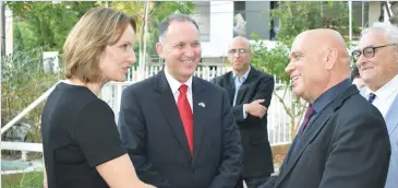  ?? (Courtesy Slovenian Embassy) ?? CHIEF OF State Protocol Gil Haskel introduces Slovenian Ambassador Andreja Purkart Martinez (left) to Regional Cooperatio­n Minister Esawi Frej.