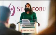  ?? Tyler Sizemore / Hearst Connecticu­t Media ?? Stamford Health President and CEO Kathleen Silard says the donation will support the new Breast Center.