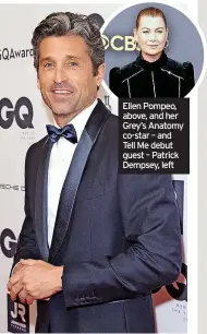  ?? ?? Ellen Pompeo, above, and her Grey’s Anatomy co-star – and Tell Me debut guest – Patrick Dempsey, left