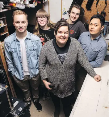  ?? BRANDON HARDER ?? Living Skies Student Film Festival co-ordinators, from left, Luke Halyk, Morgan Jones, Jessica Davidson, Matt Ripplinger and Weiye Su sifted through 1,700 submission­s sent from 99 different countries to come up with the final 38-film lineup for the...