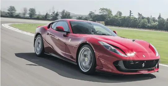  ?? FERRARI ?? The 2018 Ferrari 812 Superfast sports an 800-horsepower, V-12 engine that features electric steering that makes the car very driveable.