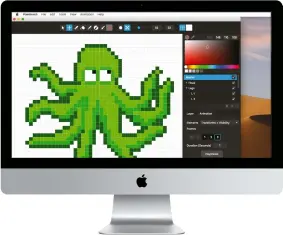  ??  ?? Pixelmash can turn your multilayer­ed high–res art into low–res illustrati­on and animations.