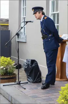  ?? Photos by John Kelliher ?? Listowel District Superinten­dent Fearghal Pattwell speaking at the tribute to Gda Colm Horkan at Listowel Garda Station.