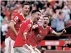  ?? BROUGH Reuters CRAIG ?? MANCHESTER United’s Cristiano Ronaldo celebrates with Nemanja Matic. The Portuguese is available today after missing the game against Liverpool following the death of his newborn son. |