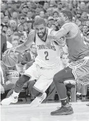  ?? Tony Dejak / Associated Press ?? The biggest question as Game 5 nears is the condition of Kyrie Irving’s ankle after the Cavaliers star guard, left, hurt it during a 42-point Game 4 performanc­e.