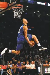  ?? Elsa / Getty Images ?? Orlando’s Aaron Gordon, a Mitty High alum, shows the form that helped him finish second in the Slam Dunk Contest.
