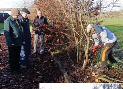  ?? ?? Martin Cartwright (left. Hinckley & Bosworth Executive Member for Rural Affairs ) Bill Crooks (right, Hinckley and Bosworth Lead Member for Waste Management and Green Spaces) and Stuart Tupling (Chairman, Carlton Parish Council) are shown how by Clive Matthews (far right).