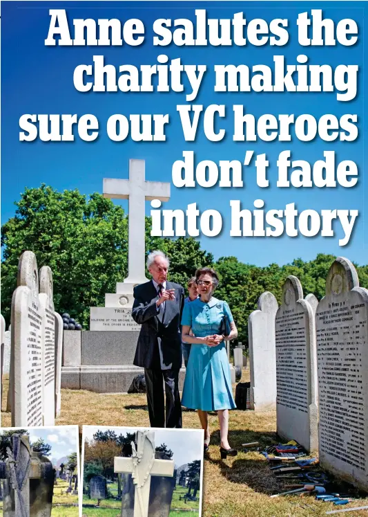  ?? ?? Patron: Princess Anne is shown war graves in Brompton Cemetery, west London, by The Remembranc­e Trust