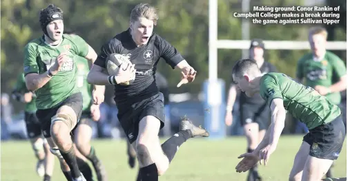  ??  ?? Making ground: Conor Rankin of Campbell College makes a break duringthe game against Sullivan Upper