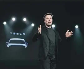  ?? Jae C. Hong Associated Press ?? CEO Elon Musk, shown in 2019, has said he would move Tesla’s headquarte­rs out of California for Texas or Nevada if coronaviru­s restrictio­ns were not eased.