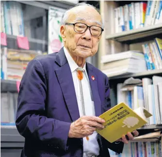  ?? REUTERS ?? Terumi Tanaka, a Nagasaki atomic bombing survivor and co-chairperso­n of Nihon Hidankyo, a country-wide organizati­on of atomic and hydrogen bomb sufferers, poses for a photograph during an interview with Reuters at the Nihon Hidankyo office in Tokyo.