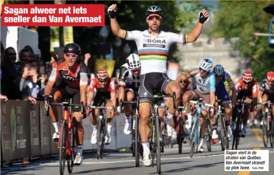  ?? Foto PHN ?? Sagan viert in de straten van Québec. Van Avermaet strandt op plek twee.