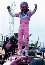  ??  ?? Racing Point’s Lance Stroll celebrates after claiming pole position. — Reuters