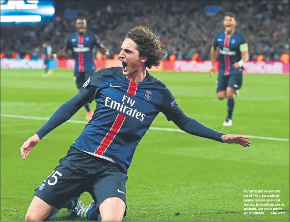  ?? FOTO: GETTY ?? Adrien Rabiot no renueva por el PSG y esa realidad genera tensión en el club francés. En su último año de contrato, una venta puede ser la solución