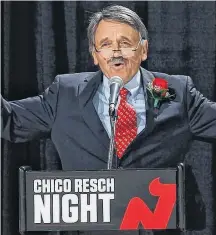  ?? POSTMEDIA ?? Glenn (Chico) Resch, who was part of the New Jersey Devils’ television broadcast team for 18 years, is shown while being honoured by the NHL team in 2014.