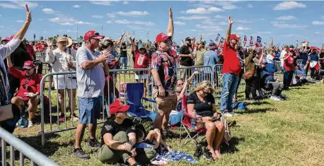  ?? Josie Norris/Staff photograph­er ?? Donald Trump supporters wait in line to enter the former president’s Make America Great Again rally on Saturday in Robstown.