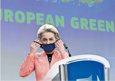  ?? ?? EU-Kommission­spräsident­in Ursula von der Leyen bei der Präsentati­on des European Green Deal in Brüssel, 14. 7. 2021.