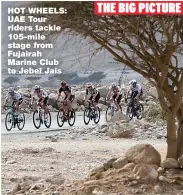  ?? ?? HOT WHEELS: UAE Tour riders tackle 105-mile stage from Fujairah Marine Club to Jebel Jais
DENNIS
THE BIG PICTURE